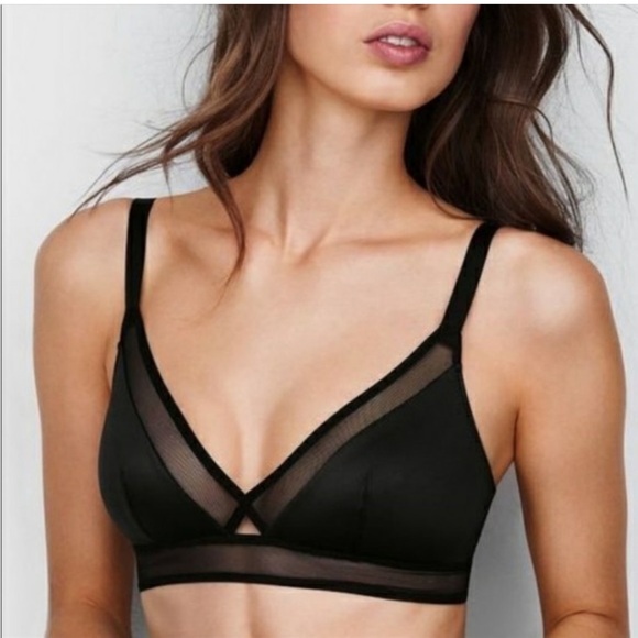 Victoria’s Secret Limited Edition Black Satin Mesh Bralette Size Small - Picture 4 of 8